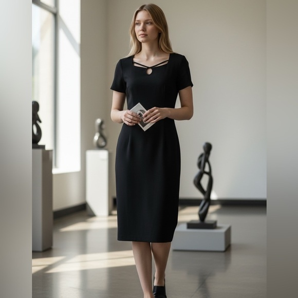 Liz Claiborne Dresses & Skirts - Vintage Liz Claiborne sheath dress black womens 10 petite modest whimsigoth